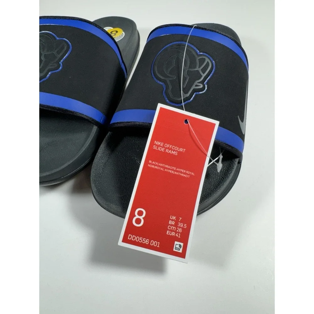 NIKE Offcourt LA Rams NFL‎ Slides Sandals Blue Black Men's Sz 8 *NEW* DD0556-001